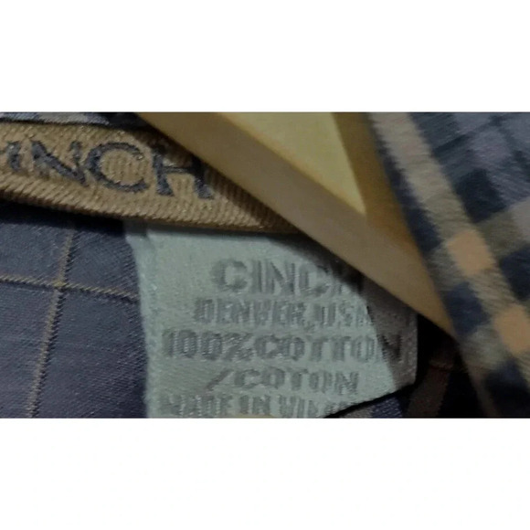 Cinch Button Down Shirt Men's Size XL Gray Yellow Windowpane Plaid Long Sleeves - Picture 4 of 4